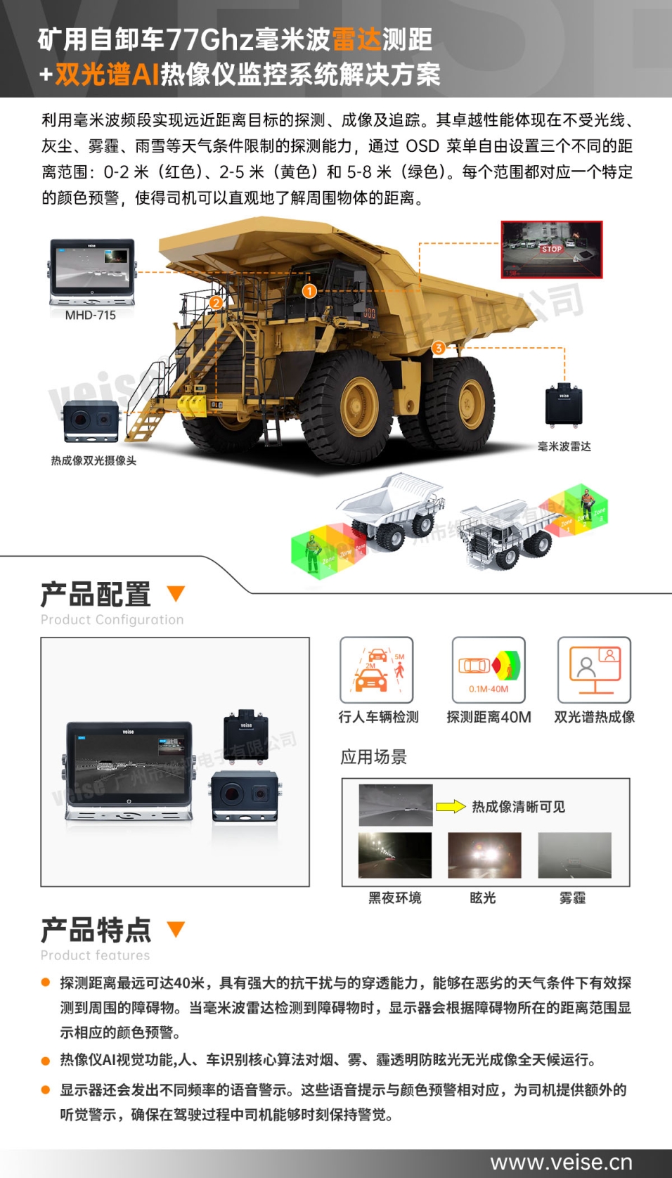 礦用自卸車：77Ghz毫米波雷達測距+雙光譜AI熱像儀監控系統解決方案